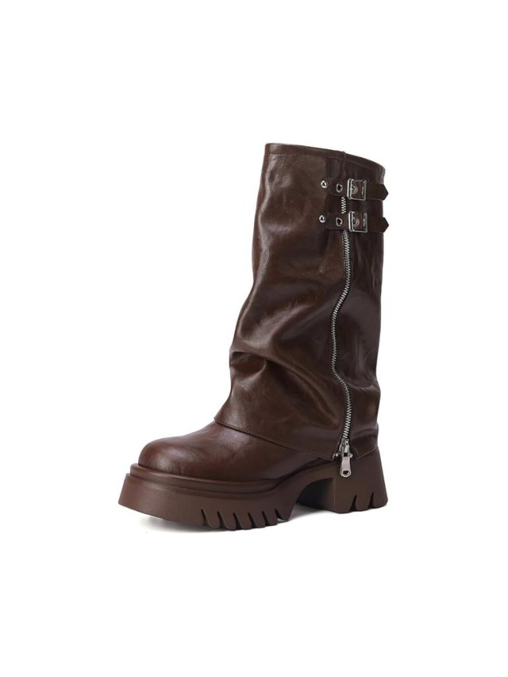 Women's Fold Over Knee High Boots Slouch Wide Calf Trendy y2k Riding Boots